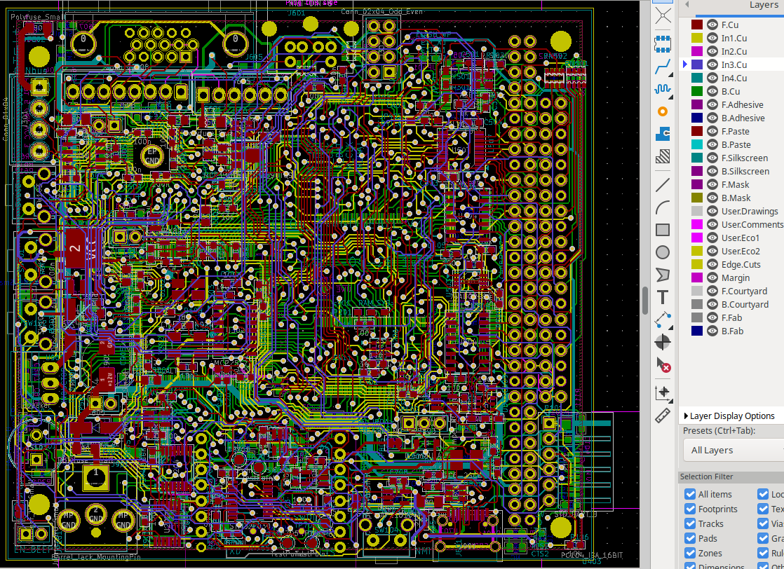 Image of a 6 layer PCB in KiCAD